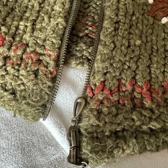 FREE with purchase - Olive Green Floral Double Zip Knit Cardigan S/M - Picture 5 of 6